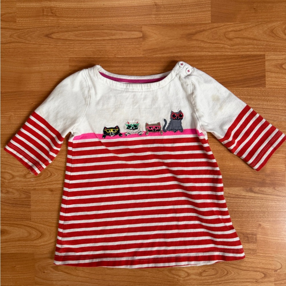 Red & White Striped Tunic with Cat Embroidery